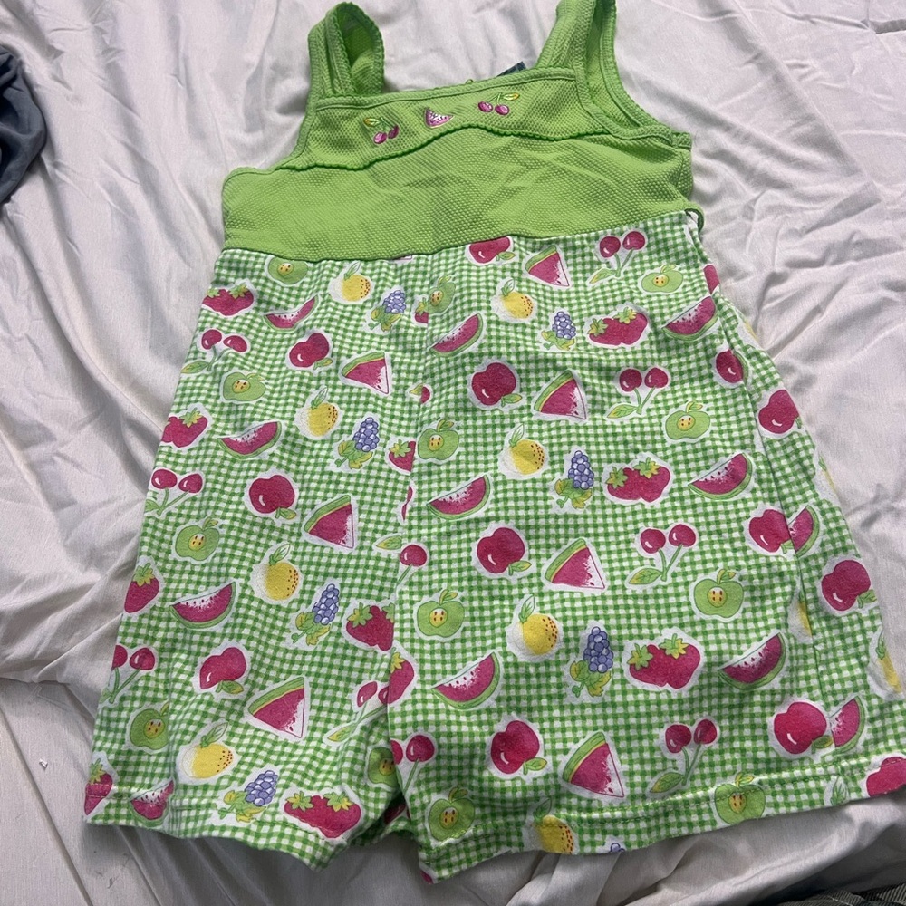 Green Fruit Print Romper vintage